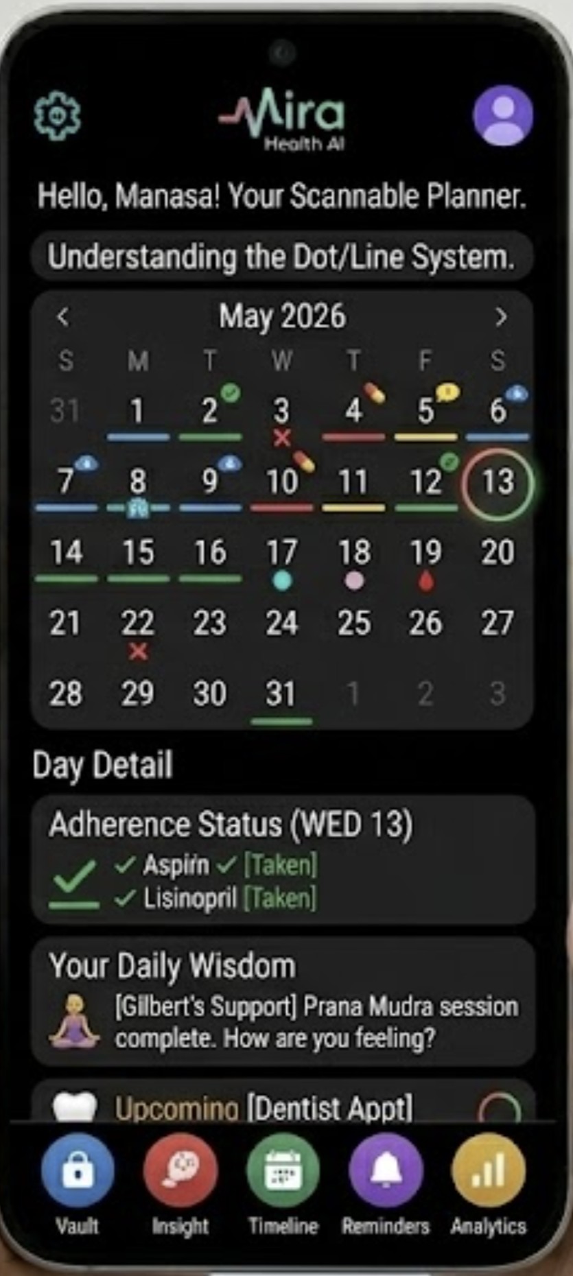 Mira Health AI Dot Line Planner Calendar